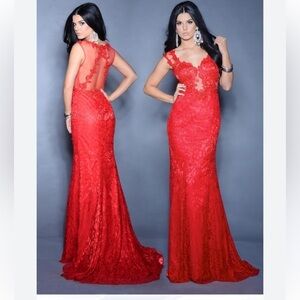 Red Lace Prom‎ Bridesmaid Bridal